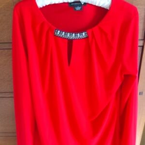 Liz Claiborne red jeweled drape neck top
